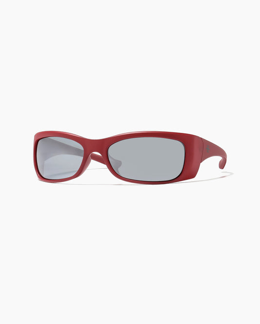SABOTAGE sunglasses in matte red with gray mirror polarized lenses seen from the front