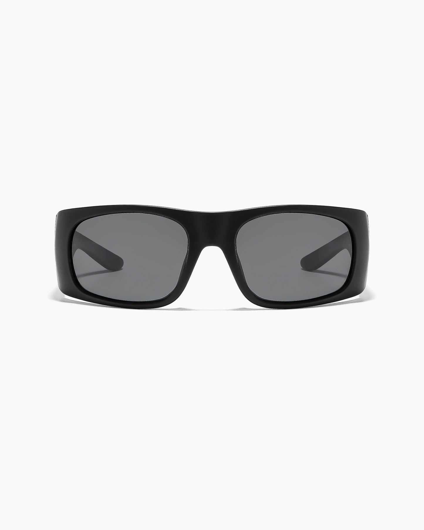 Transmitter sunglasses by Noa Deane in matte black with polarized lenses, front view