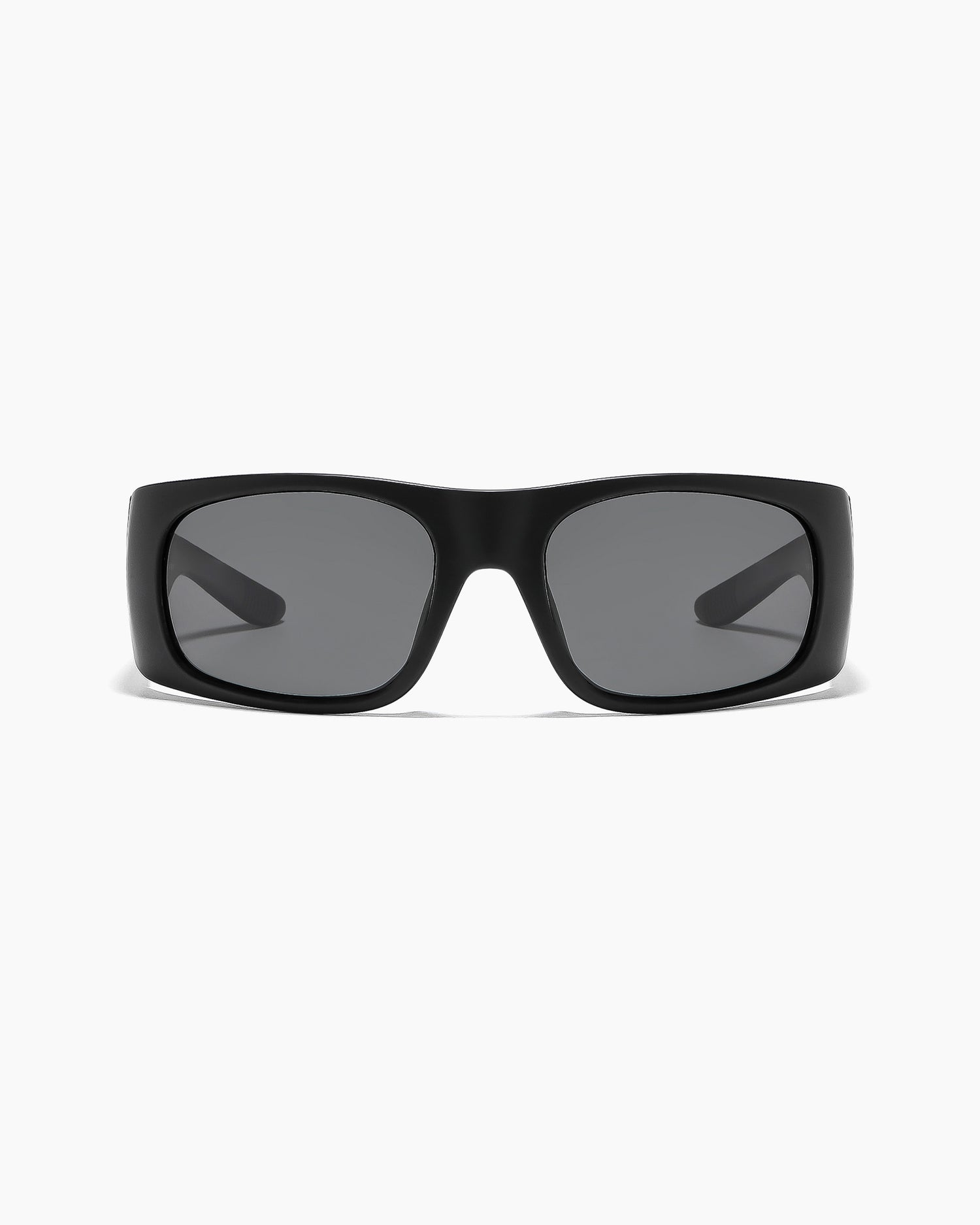 Transmitter sunglasses by Noa Deane in matte black with polarized lenses, front view