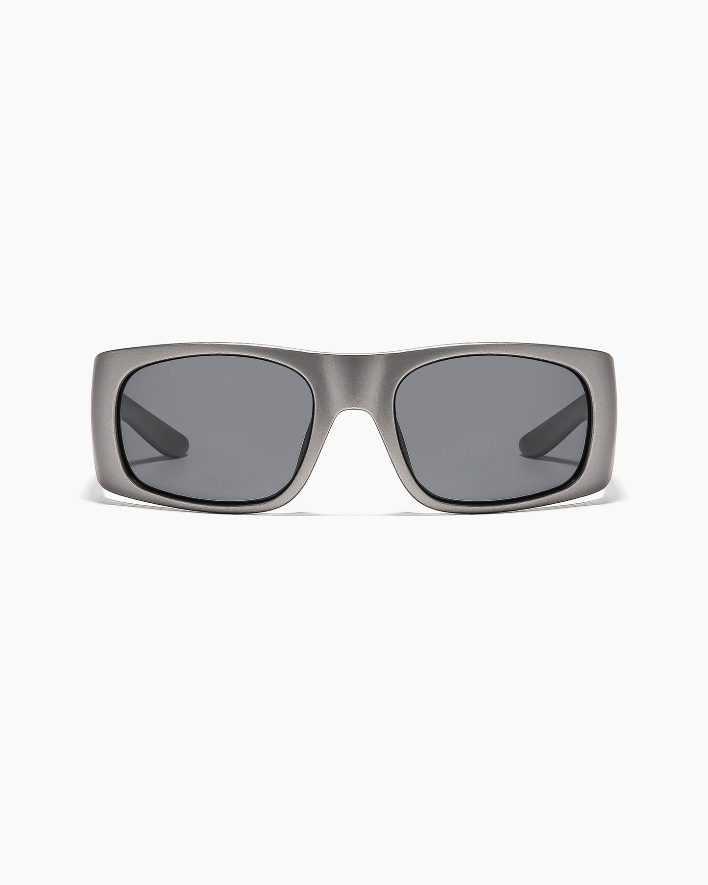 Matte gunmetal Transmitter sunglasses with dark grey polarized lenses, front view.