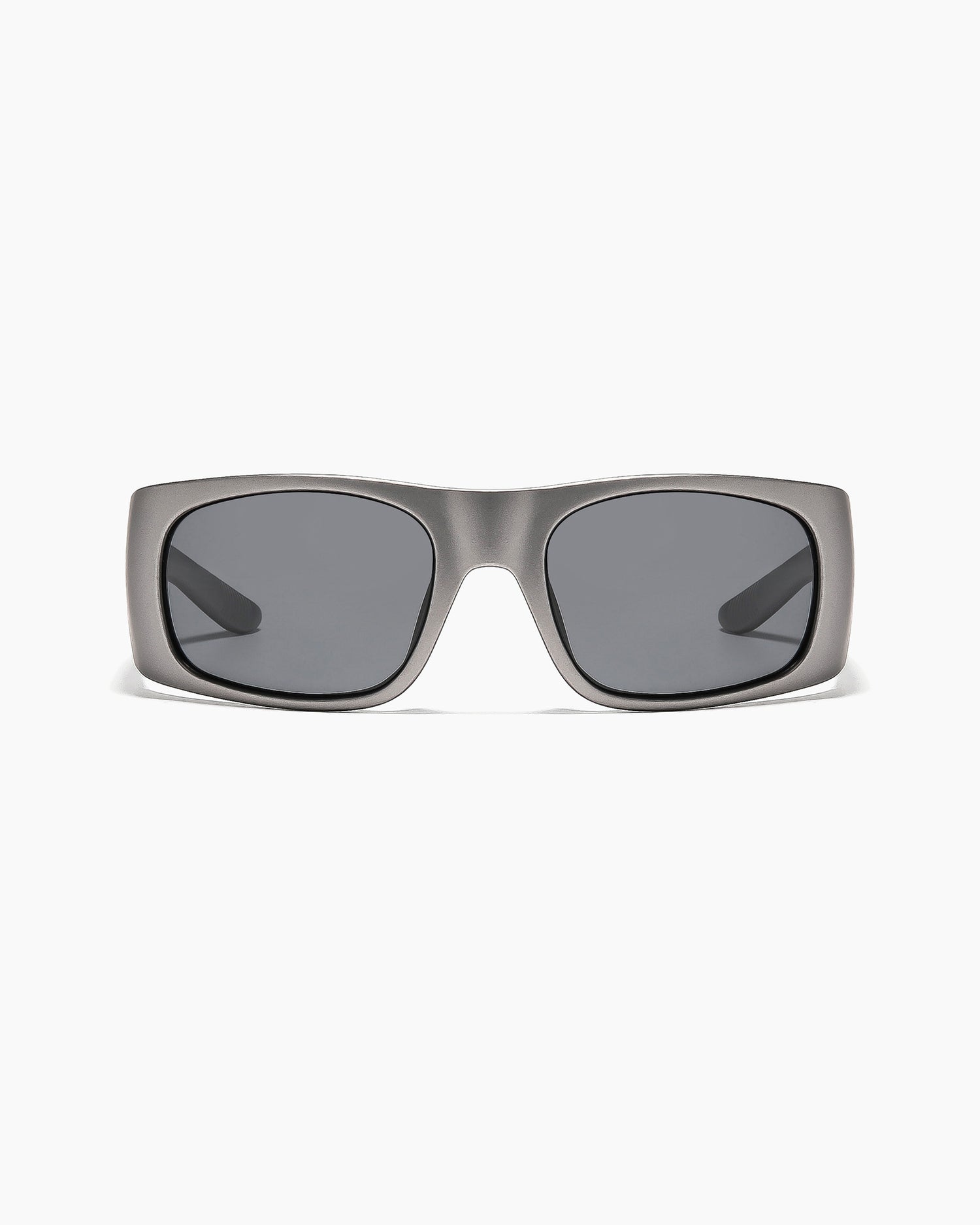 Matte gunmetal Transmitter sunglasses with dark grey polarized lenses, front view.