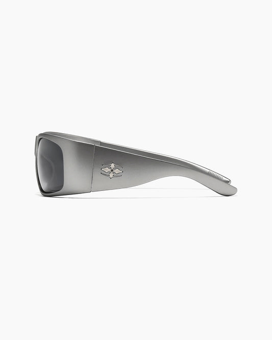 Side view of Transmitter sunglasses by Noa Deane in matte gunmetal with dark grey polarized lenses